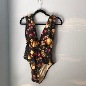 Black floral one piece